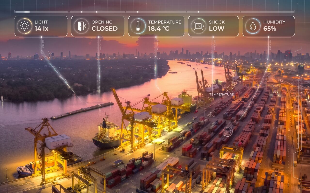 Container im Hafen mit GPS-Trackern